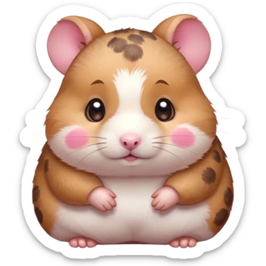 Cute chubby cartoon-style hamster with blushing pink spots, shy expression, as if looking at crush. Painterly shading, white background, sticker-style illustration sticker