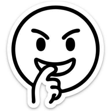emoji of a face biting finger, modern icon style, clean lines, simple shapes, no fill, transparent background, mischievous expression sticker