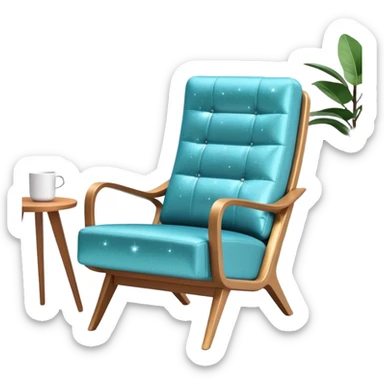 angled smartphone in foreground with clear display of an armchair product page on the screen, with sparkle on the left side sticker