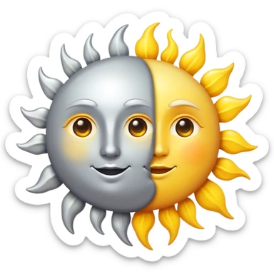 a really bright sun and a moon who shines because of it. the sun is bigger and the moon bright too sticker