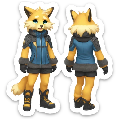 Anthro-Edgy-Cool-Blue-Yellow-Beige-Orange-Contrast-Colors-Fantasy-Fur-Sona-Chibi-Shiny-Fakémon-Hybrid full body sticker