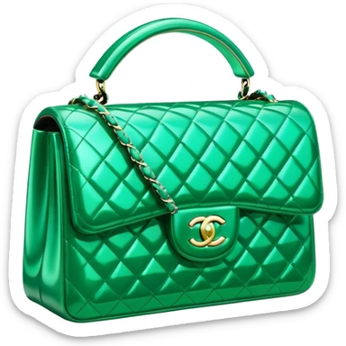 Isolated 3d rendering, futuristic ultra sparkly emerald green Chanel bag sticker