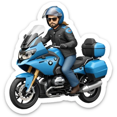 blue BMW RT1200 touring motorcycle with rider sticker