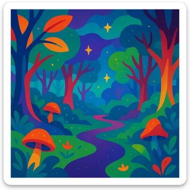 enchanted forest with magical colors sticker