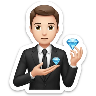 business man in suit holding a diamond sticker