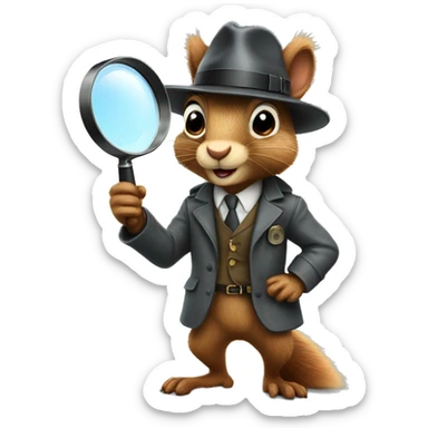 realistic detective squirrel holding a magnifying glass sticker