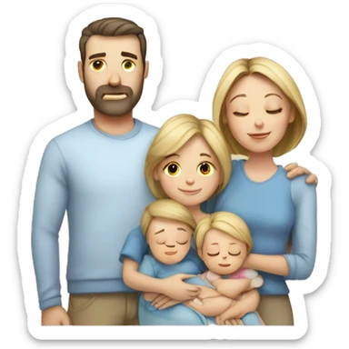 Caucasian family with mother, father, 3 kids and 1 baby sleeping sticker