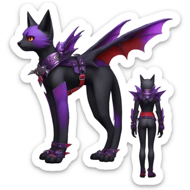 Anthro sona cool cute pretty black punk red Purple ethereal fantasy nargacuga-bat-cat-Fakemon spiked collar harness full body sticker