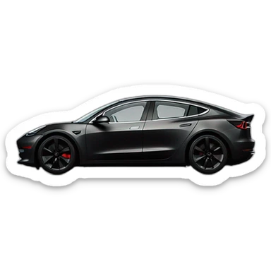 Darth Vader driving an open top all black Tesla Model 3, grey interior, side view sticker