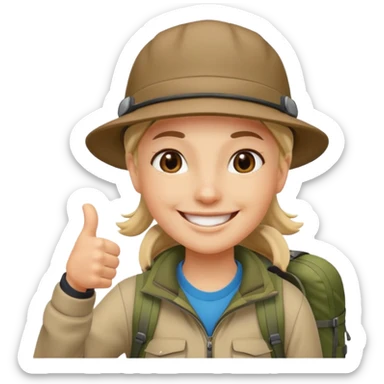 person with thumb up and hiking hat sticker