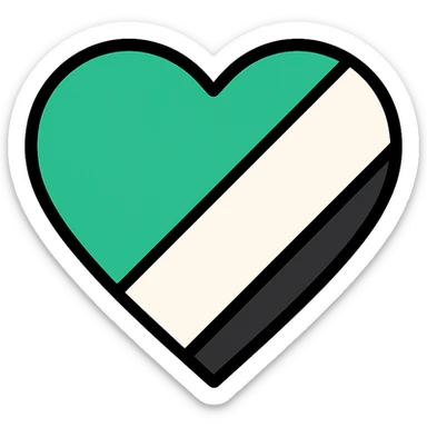 heart with graphic and striking diagonal green, black, and white stripes sticker