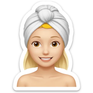 mulher branca e loira com toalha na cabeça tipo spa sticker