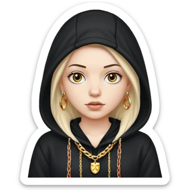 white girl with a hood on with dark hair looking like a rapper sticker