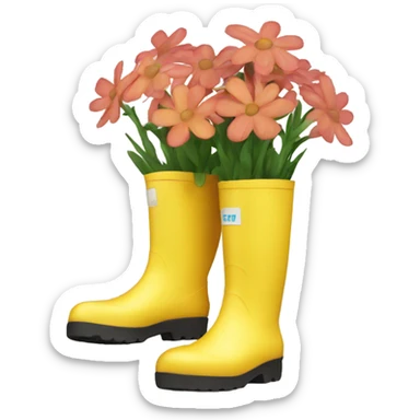 Flowers in yellow rain boot  sticker