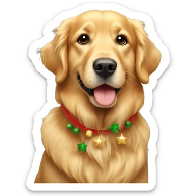 Golden retriever with Christmas sticker