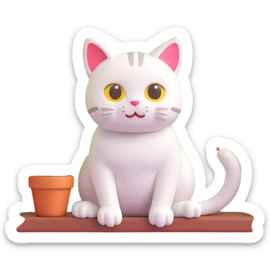 3D iOS style emoji of a cat sitting on a windowsill looking outside at a garden sticker
