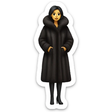 Dark haired woman wearing big full length fur coat sticker