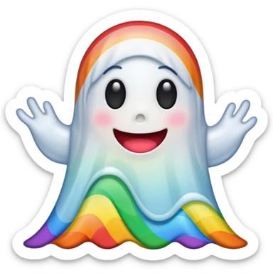 cartoon ghost with a wavy bottom and rainbow stripes sticker