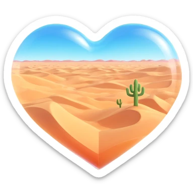 glass heart emoji with transparent effect, inside are desert sand dunes, no plants, realistic glass sticker