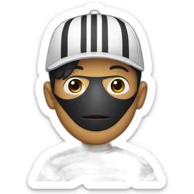 Man with mask, black cap and shirt with black and white stripes sticker