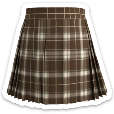 Brown tartan pleated mini skirt, isolated sticker