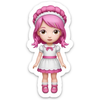 Isolated detaile illustration incredibly raspberry torte doll figurine full body with pink hair and a raspberry hairband sticker