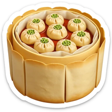siu mai (a type of dim sum, just 1 cube of white color fish patty wrapped by yellow dough, leaving only the top part unwrapped, shape looks like short cylinder shape) sticker