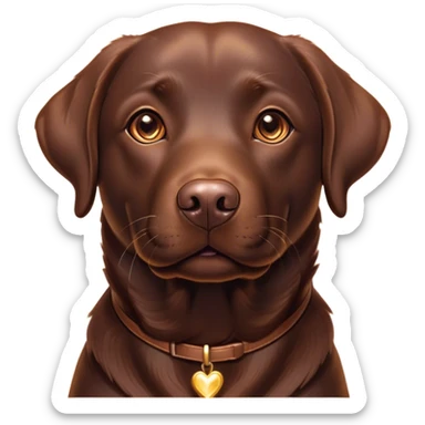 Cinematic Cute Chocolate Labrador Portrait Emoji, Head tilted playfully and inquisitively, featuring a sleek chocolate Fur with a lustrous sheen, round, sparkling brown eyes filled with curiosity, Simplified yet irresistibly adorable features, highly detailed, glowing with a warm, friendly glow, high shine, affectionate and spirited, stylized with a touch of whimsy, bright and endearing, soft glowing outline, capturing the essence of a mischievous yet loving companion, so playful it feels like it could dash out of the screen and into your arms! sticker
