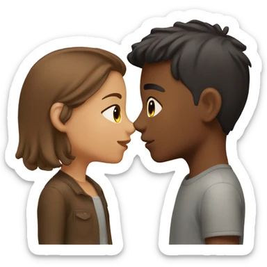 A girl with brown hair and medium light skin kissing a boy with brown short hair and light skin sticker