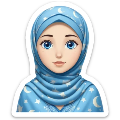 Turkish beautiful finish Konya girl blue eyes with moon patterned hijab dress and watching the moonlight sky on the ground  sticker