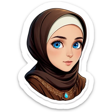 Turkish beautiful finish Konya girl blue eyes with hijab and brown stone dress sticker