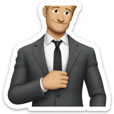 barney stinson wearing a suit adjusting his tie with left hand, leaning back sticker