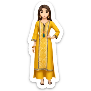 Long yellow kurti with block prints and tassels sticker