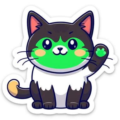 tricolor fluffy cat with big green eyes giving thumbs up sticker