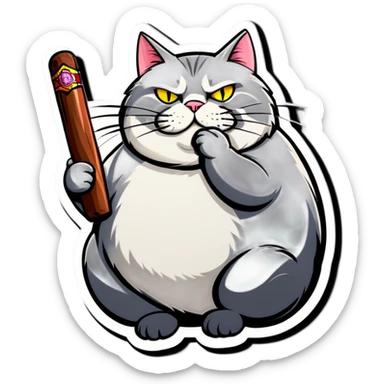 fat grey cat cigar sticker