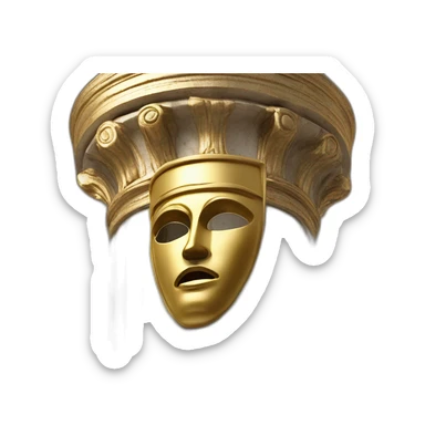 distant view of an abstract renaissance mask in a coat standing on an antique style golden greek column, 4K resolution sticker