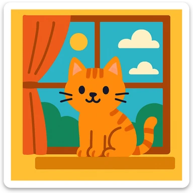 flat toon style cat at a window with simple shapes and bright colors sticker