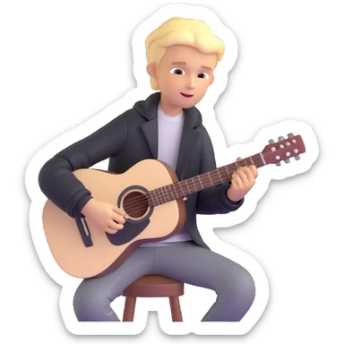 young blonde boy in a black jacket playing an acoustic guitar sticker