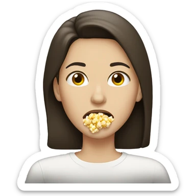 White brunette woman putting popcorn in her mouth sticker