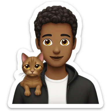 french young man with black cat and brown cat sticker
