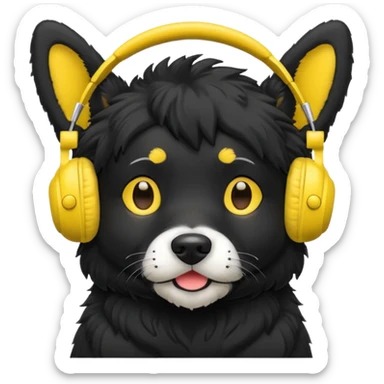 black dog wearing yellow headphones sticker