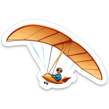A hang glider soaring through a bright blue sky, wings wide open as the pilot glides gracefully above mountains or coastline. The scene captures the sense of freedom, height, and serenity, with sunlight illuminating the glider and soft clouds drifting nearby. sticker