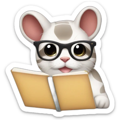 hazme a un cochinilla con lentes de vista mientras usa una notebook sticker