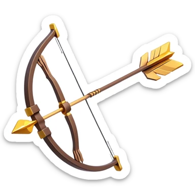 Clash of Clans aesthetic: Cinematic Playful 3D Isometric Bow & Arrows Emoji, rendered in a 3D vector-style similar to standard emojis with minimal shading and bold, simplified shapes. A compact, distinct form with signature details, softly glowing with a fantasy RPG magic charm. Simplified yet unmistakably iconic, highly detailed and consistent, glowing with a soft radiance and high shine. Stylized with a touch of heroic grandeur and a soft glowing outline, capturing the essence of a beloved gaming relic with a friendly, playful manner! sticker