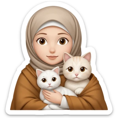 Beyaz Kediyle hijab bayan yanyana kahve beyaz battaniye sticker