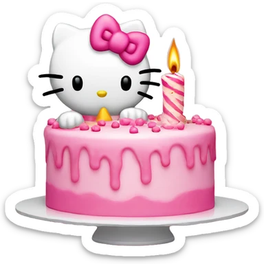 hello kitty blowing candle on pink birthday cake  sticker