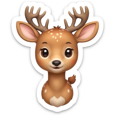 A cute deer emoji, small and simple, with big round eyes, a gentle smile, short antlers, soft beige fur with slightly lighter spots on its back, rounded cartoon-like proportions, minimal shading, vector-style, sticker
