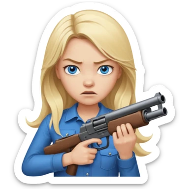 Beautiful  blue eye blonde Long Hair Gangsta girl Looks angry  with a big gun sticker