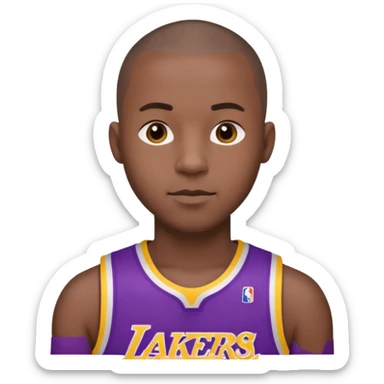 ["Black male, buzzcut, wearing a purple Lakers jersey."] sticker