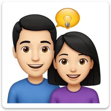 light skin black hair woman talking with a light skin black hair man, she's exited an he's happy sticker